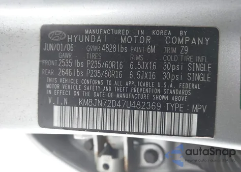 2007 Hyundai Tucson Limited/Se z USA, uszkodzony, nr VIN KM8JN72D47U482369